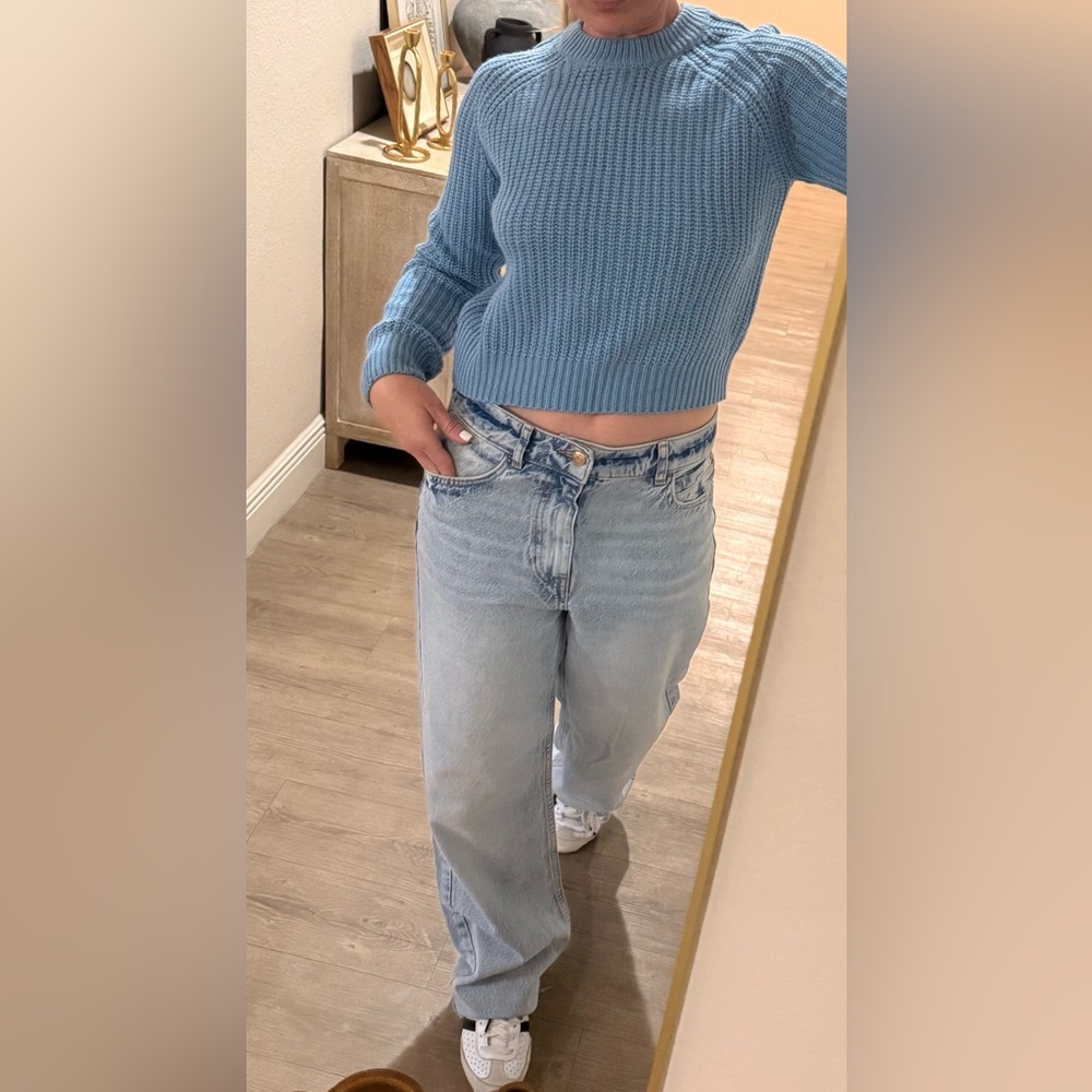 Blue Knit Sweater with Button Detail